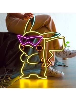 Pikachu Neon LED Metal Lamba - Pokemon Tasarımlı, Modern & Endüstriyel Stil, 47CMX64CM, LED Işıklar Yatak Odası Konser Salonu Bar Kulüp Parti Düğün Dekorasyon Doğum Günü Hediyesi