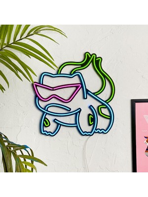 Bulbasaur Neon LED Metal Duvar Dekoru - Pokemon Tasarımlı, Modern & Endüstriyel Stil, 46 cm x 46 cm | LED Işıklar Yatak Odası Konser Salonu Bar Kulüp Parti Düğün Dekorasyon Doğum Günü Hediyesi