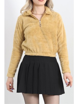 Fermuarlı Crop Peluş Sweat Camel - 9060.1153.