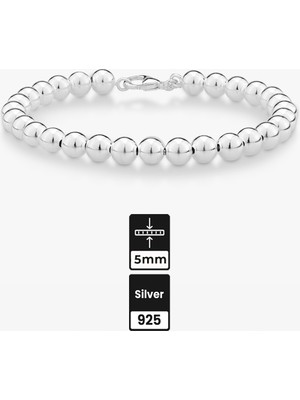 Mios Silver 5mm Gümüş Boncuk Zincir Bileklik