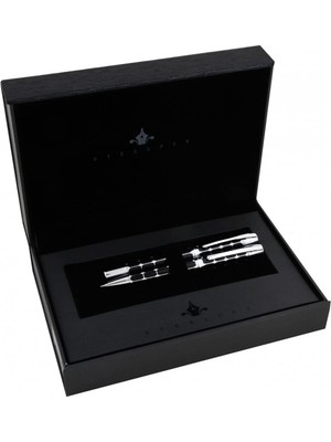 Steelpen Serra Serisi 800-41 Siyah Krom Dolma Kalem+Tükenmez Kalem Seti