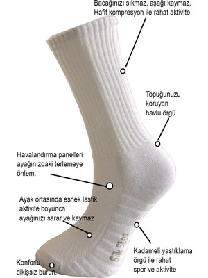 Silk Step Fit Line 4'lü Beyaz Erkek ve Bayan Spor Çorabı , Active - Fonksiyonel (4çift Beyaz)