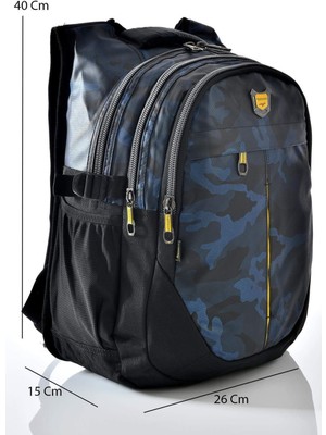 Relaxion Mavi Kamuflaj Desenli Okul Sırt Çantası 40x15x26 cm Su Geçirmez Lacivert Cinsiyet Unisex