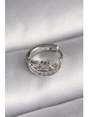 Clariss 316L Çelik Gümüş Renk Zirkon Taşlı Ay Yıldız Model Tragus Piercing