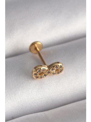 316L Çelik Gold Renk Zirkon Taşlı Sonsuzluk Model Tragus Piercing