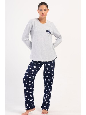 Kadın Büyük Beden 2 İplik Uzun Kol Gri Melanj Pijama Takım C4T2N0O304