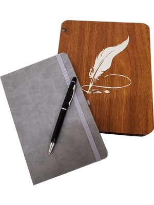 Hediyelik Metal Kalem ve Çizgili Deri Defter - CLR4682-7403