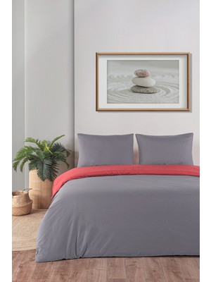 Monolisse Organik Pamuk Akfil Çift Taraflı Nevresim Takımı Çift Kişilik 200X220 cm Bordo Antrasit