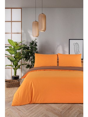 Monolisse Organik Pamuk Akfil Çift Taraflı Nevresim Takımı Çift Kişilik 200X220 cm Oranj Kahve
