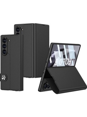 ZORE Samsung Galaxy Z Fold 6 Kılıf Suni Deri Tasarımlı Magnetik Tokalı ve Kartlıklı Zore Kıpta Zegna Kapak-Siyah