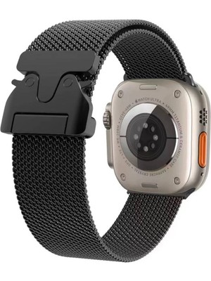 ZORE Apple Watch 10 42MM Zore Krd-25 Metal Hasır Kordon-Siyah