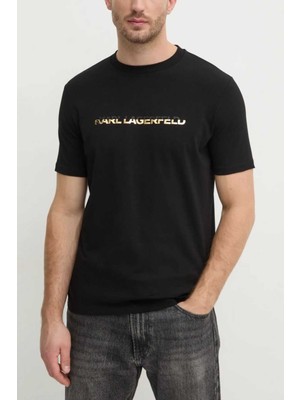 Karl Lagerfeld Erkek Bisiklet Yaka T-Shirt Siyah 755462551235 T-Shırt Crewneck