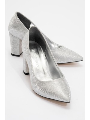 Ccway Kadın Ökçeli Stiletto Gümüş Dalgalı Sim