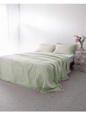 Madame Coco Medus Çift Kişilik Yatak Örtüsü 230 x 250 cm Mint Yeşili Desenli Polyester Kumaş ve 2 Yastık