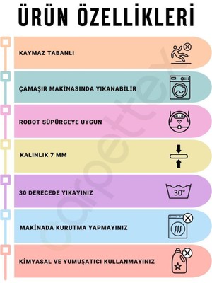 Carpettex Dijital Baskı Kaymaz Taban Yıkanabilir Kesme Yolluk Oda Salon Mutfak Modern Çok Renkli Halı