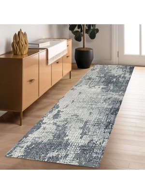 Carpettex Dijital Baskı Kaymaz Taban Yıkanabilir Kesme Yolluk Oda Salon Mutfak Modern Gri Halı