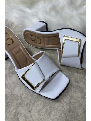 Günlük Kadın Terlik Tokalı Kalın Topuklu Bantlı Küt Burunlu Rahat Yumuşak Taban 219