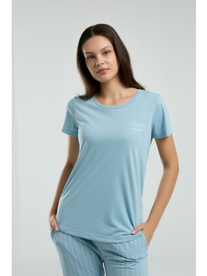 Pierre Cardin Kadın Mavi Kısa Kol Pijama Takım