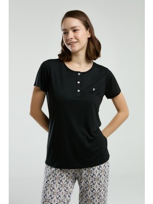 Pierre Cardin Kadın Siyah Kısa Kol Pijama Takım