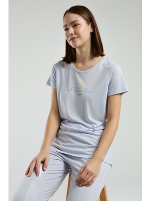 Pierre Cardin Kadın Mavi Kısa Kol Pijama Takım