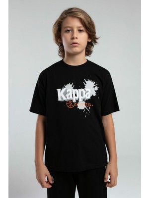 Kappa Erkek Çocuk Siyah T-Shirt Nefes Alabilir Kumaş ile Spor ve Günlük Kombin