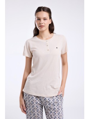 Pierre Cardin Kadın Krem Kısa Kol Pijama Takım