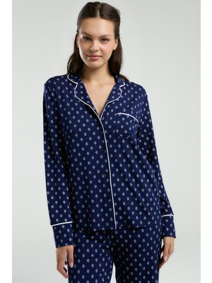 Pierre Cardin Kadın Lacivert Gömlek Pijama Takım