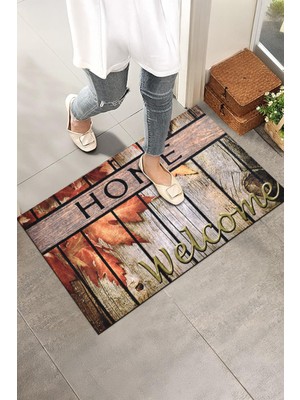 Monnhein Ahşap ve Yaprak Desenli Kapı Önü Paspası