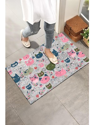 Monnhein Renkli Kedi Bahçesi Kapı Önü Paspası