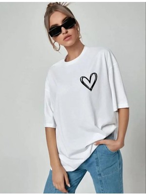 Etol Baskılı Oversize T-Shirt - Beyaz