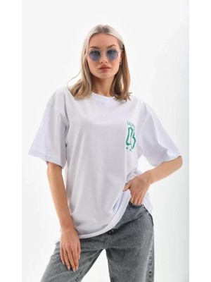 Etol Baskılı Oversize T-Shirt - Beyaz