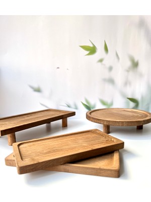 Mottogo Koyu Ahşap Sunumluk Seti 4 Parça Dikdörtgen ve Yuvarlak Ahşap Sunumluklar ile Şık Sunumlar