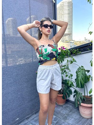 Kübra tekstil Desenli Crop Top ,kadın Bluz , Büstiyer , Pamuklu Crop Bluz