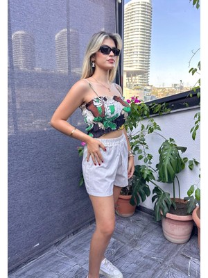 Kübra tekstil Desenli Crop Top ,kadın Bluz , Büstiyer , Pamuklu Crop Bluz