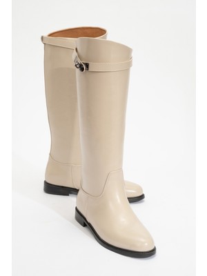 Luvi Yoko Bej Cilt Kemerli Kadın Binici Çizme