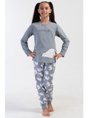 Kız Çocuk Uzun Kol 2 İplik Gri Pijama Takım C7T3N0O304