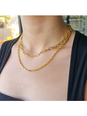 Gold Çift Zincirli Ataç Kolye