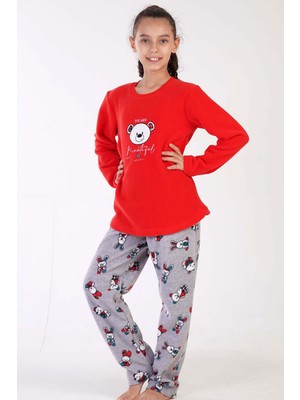 Kız Çocuk Uzun Kol Polar Kırmızı Pijama Takım C4T0N0O503