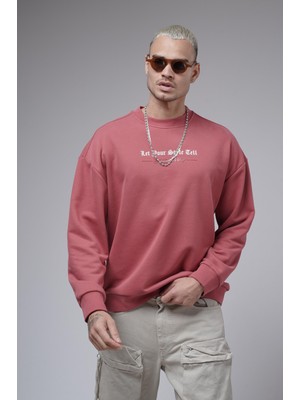 Oversize Kalıp Baskılı Yaka Kol Ribanalı Sweat