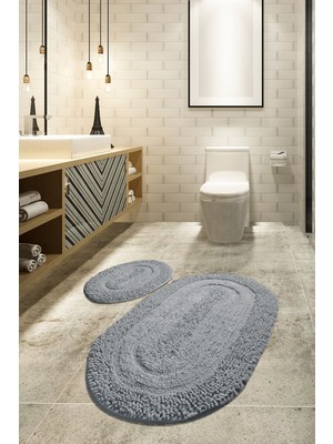 Chilai Home Macoroni Gri 2 Li Set Cotton Banyo Halısı