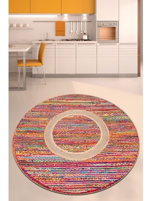 Chilai Home Colored Jute Çap Mutfak Halısı Djt Makinede Yıkanabilir  Mutfak Halısı 120 x 120