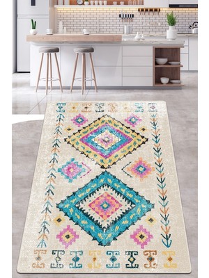 Chilai Home Taula Ekru Mutfak Halısı Djt Makinede Yıkanabilir Kaymaz Tabanlı Mutfak Halısı 80 x 200