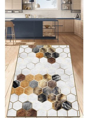 Chilai Home Bee Honey Mutfak Halısı Djt Makinede Yıkanabilir Kaymaz Tabanlı Mutfak Halısı 80 x 200