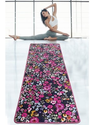 Chilai Home Antoryum Djt 60X200 cm Yıkanabilir Kaymaz Yoga Matı Renkli Çiçek Desenli