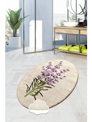 Chilai Home Lavender Oval Djt 70X120 cm Banyo Halısı Paspas Kaymaz Taban Yıkanabilir