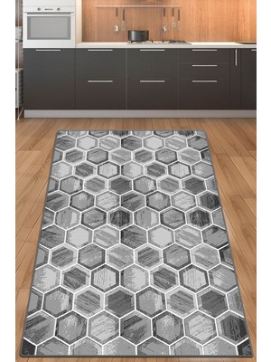 Chilai Home Hexagon Mutfak Halısı Djt Makinede Yıkanabilir Kaymaz Tabanlı Mutfak Halısı 80 x 200