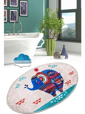 Chilai Home Etnic Oval Djt 70X120 cm Banyo Halısı Paspas Kaymaz Taban Yıkanabilir