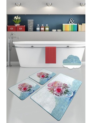 Chilai Home Fennel 3 Lü Set Banyo Halısı Paspas Yıkanabilir Kaymaz Taban Klozet Takımı Djt