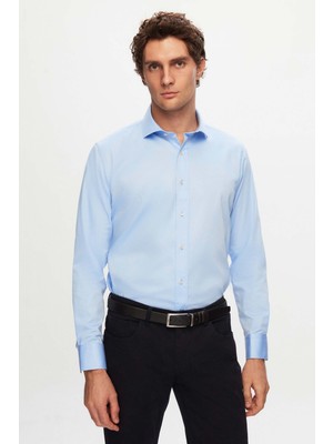 D'S Damat Ds Damat Slim Fit Mavi Düz Nano Care Gömlek