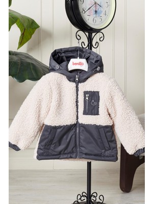 Benitto Kids Benitto Peluş Bebek Çocuk Şişme Mont 51309 Uzun Kol Erkek Kapüşonlu Gri Regular Fit